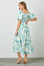 Load image into Gallery viewer, Polagram Textured Floral Print Midi Dress in Teal
