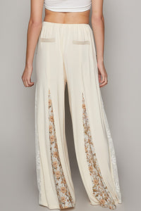 POL Jersey Knit Pants with Lace and Floral Print Details in Cream Pants POL Clothing   