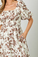 Polagram Textured Floral Print Midi Dress in Mocha FINAL SALE