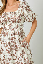 Load image into Gallery viewer, Polagram Textured Floral Print Midi Dress in Mocha
