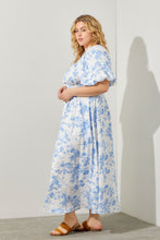 Load image into Gallery viewer, Polagram Textured Floral Print Midi Dress in Blue
