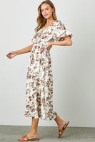 Polagram Textured Floral Print Midi Dress in Mocha FINAL SALE