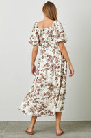 Polagram Textured Floral Print Midi Dress in Mocha FINAL SALE