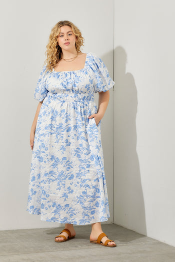 Polagram Textured Floral Print Midi Dress in Blue June Adel Polagram Textured Floral Print Midi Dress in Blue June Adel