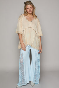 POL Knit and Crochet Top with Studded Trim in Butter Shirts & Tops POL Clothing   