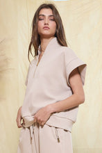 Load image into Gallery viewer, BucketList Short Sleeve Half Zip-up Scuba Pullover Top in Taupe
