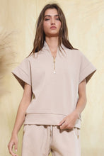 Load image into Gallery viewer, BucketList Short Sleeve Half Zip-up Scuba Pullover Top in Taupe
