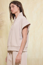 Load image into Gallery viewer, BucketList Short Sleeve Half Zip-up Scuba Pullover Top in Taupe
