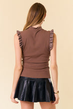 Load image into Gallery viewer, Doe &amp; Rae Ribbed Tank Top with Ruffles in Mocha
