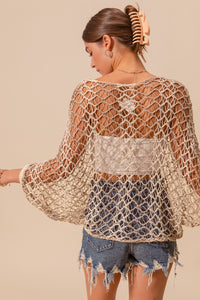 So Me Open Knit Crochet Top in Oatmeal