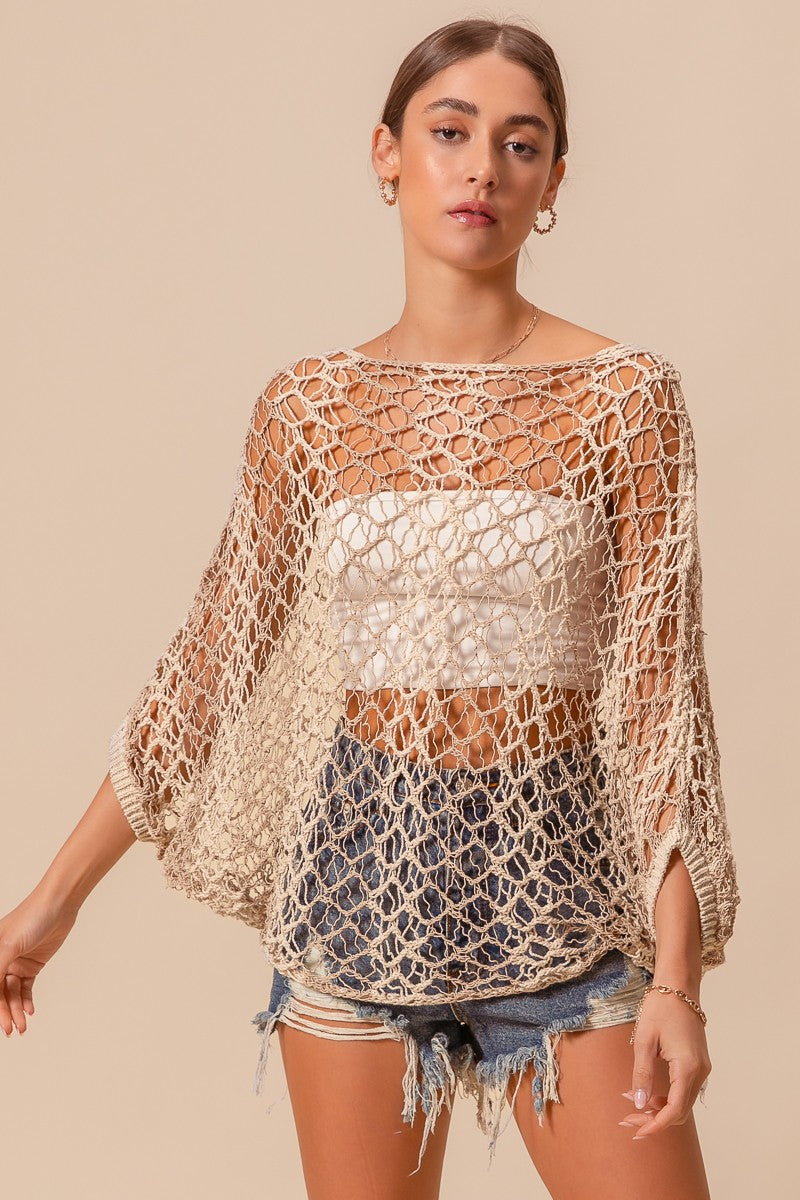 So Me Open Knit Crochet Top in Oatmeal