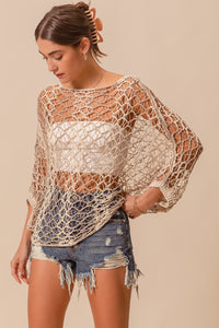 So Me Open Knit Crochet Top in Oatmeal