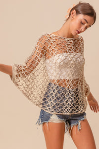 So Me Open Knit Crochet Top in Oatmeal