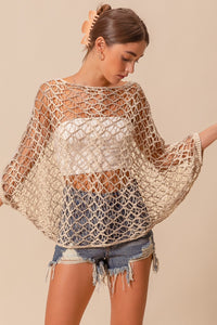 So Me Open Knit Crochet Top in Oatmeal