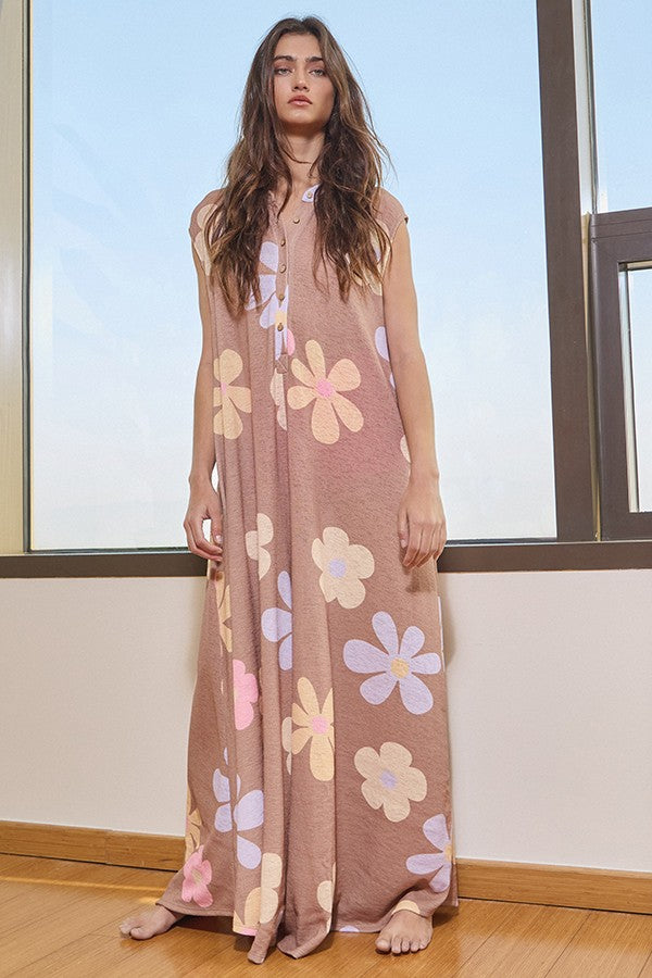 BucketList Floral Print Wide Leg Jumpsuit in Camel