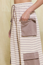 Load image into Gallery viewer, BucketList Stripe Print Cargo Pocket Wide Leg Pants in Taupe
