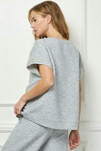 See and Be Seen Textured Top with Pearl Details in Grey ON ORDER Shirts & Tops See and Be Seen   