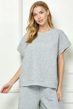 Load image into Gallery viewer, See and Be Seen Textured Top with Pearl Details in Grey ON ORDER Shirts &amp; Tops See and Be Seen   
