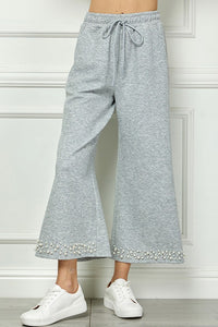 See and Be Seen Texture Cropped Pants with Pearl Detail in Grey ON ORDER Pants See and Be Seen   