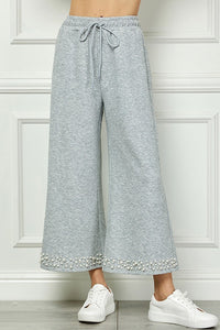 See and Be Seen Texture Cropped Pants with Pearl Detail in Grey ON ORDER Pants See and Be Seen   