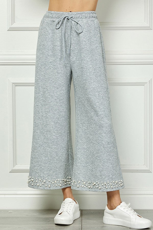 See and Be Seen Texture Cropped Pants with Pearl Detail in Grey Pants See and Be Seen   