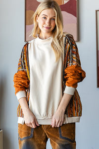 Oli & Hali Mixed Fabric Pullover Sweater Top in Natural