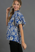 Load image into Gallery viewer, Umgee Two Tone Paisley Print Top in Blue Shirts &amp; Tops Umgee   
