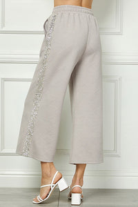 See and Be Seen Sequin Trimmed Cropped Pants in Oatmeal Pants See and Be Seen   