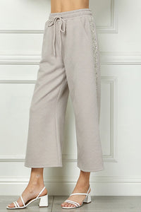 See and Be Seen Sequin Trimmed Cropped Pants in Oatmeal Pants See and Be Seen   