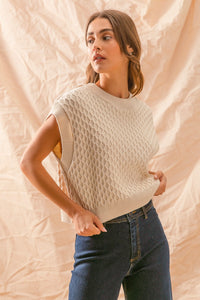 So Me Cable Knit CROPPED Sweater Vest in Oatmeal