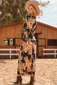 Oddi V-Neck Floral Print Maxi Dress in Black Multi