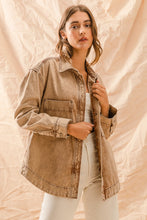 Load image into Gallery viewer, So Me Vintage Washed Denim Shacket in Vintage Taupe
