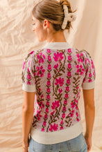 Load image into Gallery viewer, So Me Intarsia Knit Floral Sweater Top in Ivory
