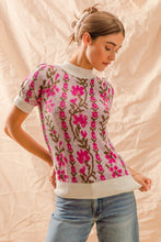 Load image into Gallery viewer, So Me Intarsia Knit Floral Sweater Top in Ivory
