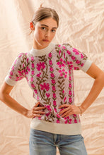 Load image into Gallery viewer, So Me Intarsia Knit Floral Sweater Top in Ivory
