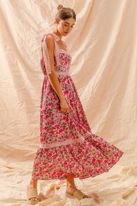 So Me Floral Tiered Maxi Dress in Pink Combo