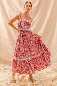 So Me Floral Tiered Maxi Dress in Pink Combo