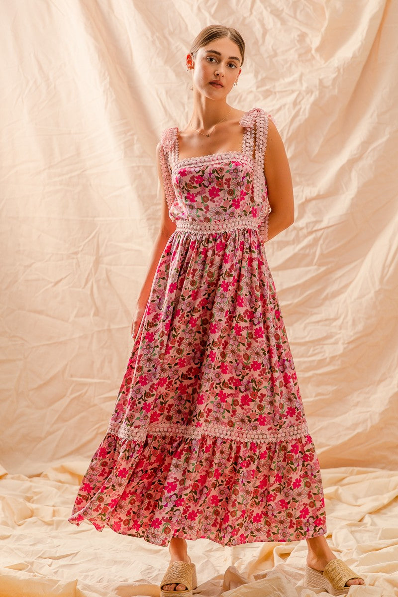 So Me Floral Tiered Maxi Dress in Pink Combo