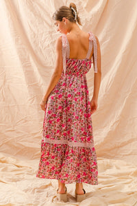 So Me Floral Tiered Maxi Dress in Pink Combo