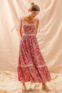 So Me Floral Tiered Maxi Dress in Pink Combo