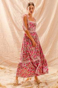 So Me Floral Tiered Maxi Dress in Pink Combo