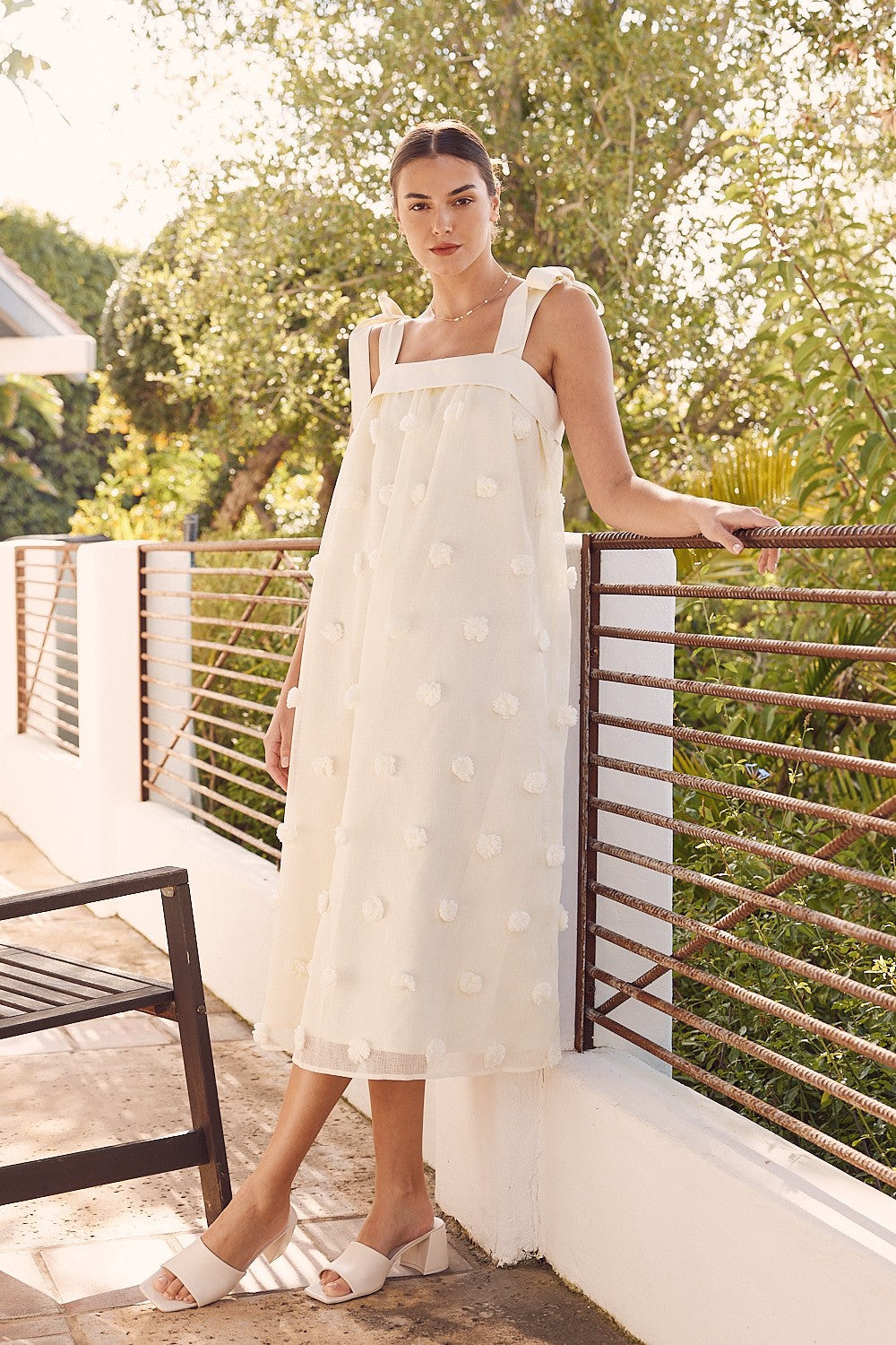 Beige White Embroidered Summer Dress In February Blossom Floral Embroidery  Midi Dress In Cream S