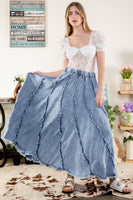 BlueVelvet Mineral Washed Denim Skirt with Raw Frayed Seams in Dark Denim