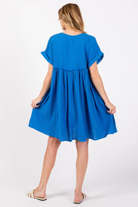 Sage+Fig Oversized Cotton Gauze Dress in Blue