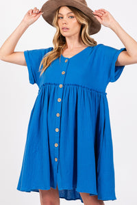 Sage+Fig Oversized Cotton Gauze Dress in Blue