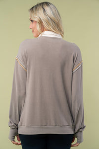 White Birch Color Block Pullover Snap Button Top in Grey