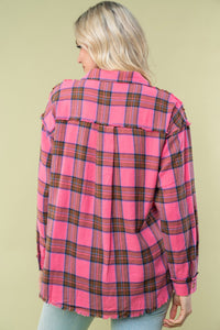 White Birch Plaid Flannel Top in Pink