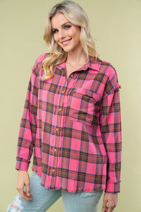 White Birch Plaid Flannel Top in Pink