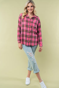 White Birch Plaid Flannel Top in Pink