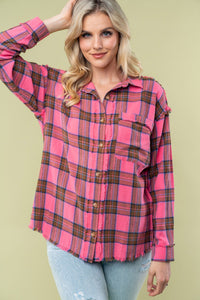 White Birch Plaid Flannel Top in Pink